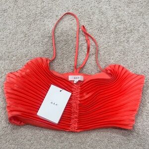 A.L.C. Coral Pleated Crop Top
